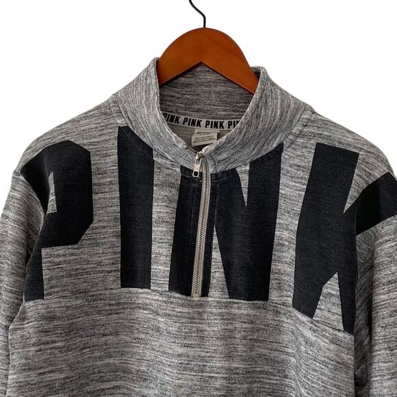 PINK Victoria's Secret Oversized Quarter Zip Sweatshirt in Gray/Black, Size M - Picture 3 of 16